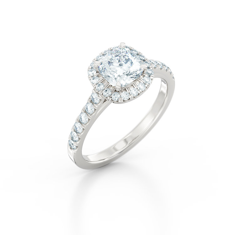 Halo Pave Cushion Cut Silver Ring