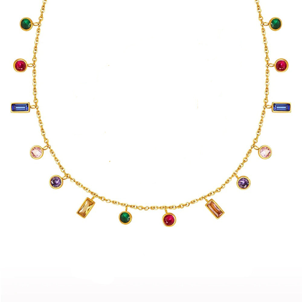 Colored Stones Silver Necklace