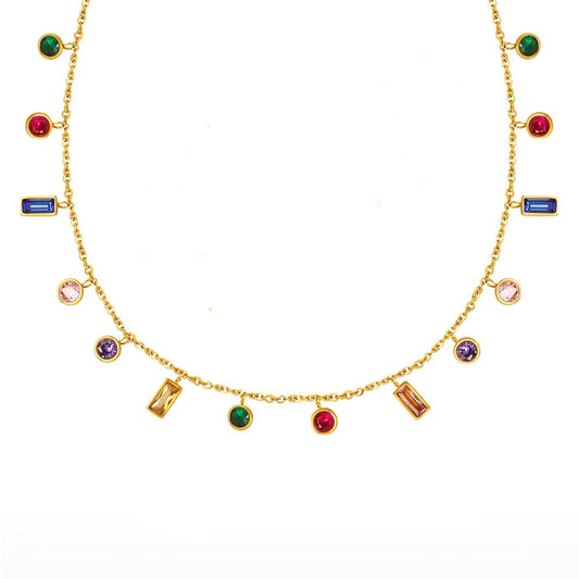 Colored Stones Silver Necklace