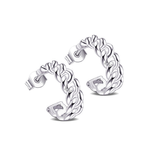 curb chain plain hoops Silver earrings