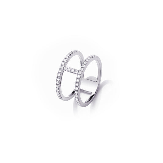 double line pave Silver ring