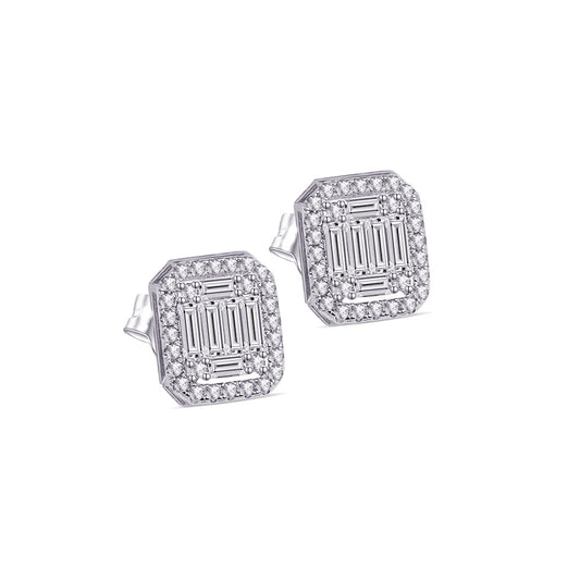 rectangular baguette stones stud Silver Earrings