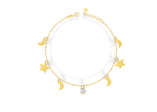 Moon & Star Charms Silver Bracelet