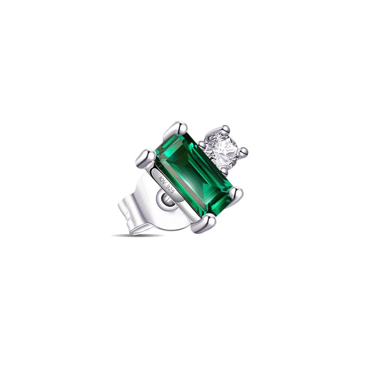 Emerald color rectangular stud Silver earring